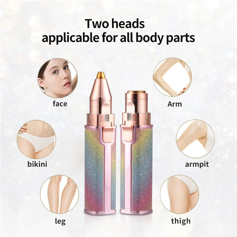 (2 In 1) Electric Eyebrow Trimmer Makeup Painless Eye Brow Epilator Mini Shaver Razor Portable Facial Body Hair Remover For W