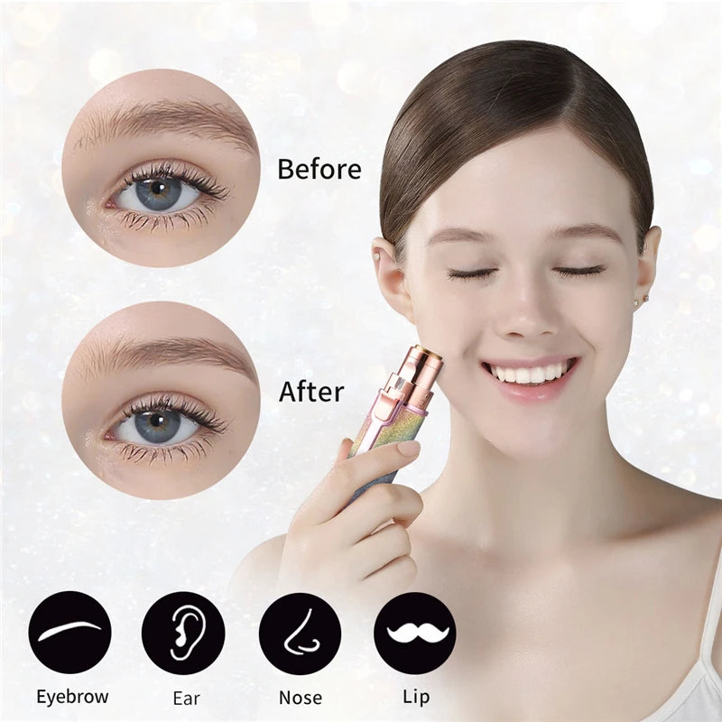 (2 In 1) Electric Eyebrow Trimmer Makeup Painless Eye Brow Epilator Mini Shaver Razor Portable Facial Body Hair Remover For W