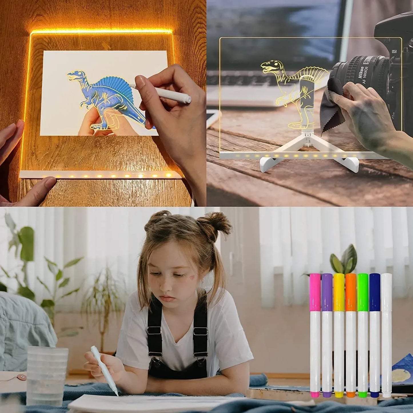 Kids LED Light-Up Writing & Drawing Board (15×15cm) ✨🎨