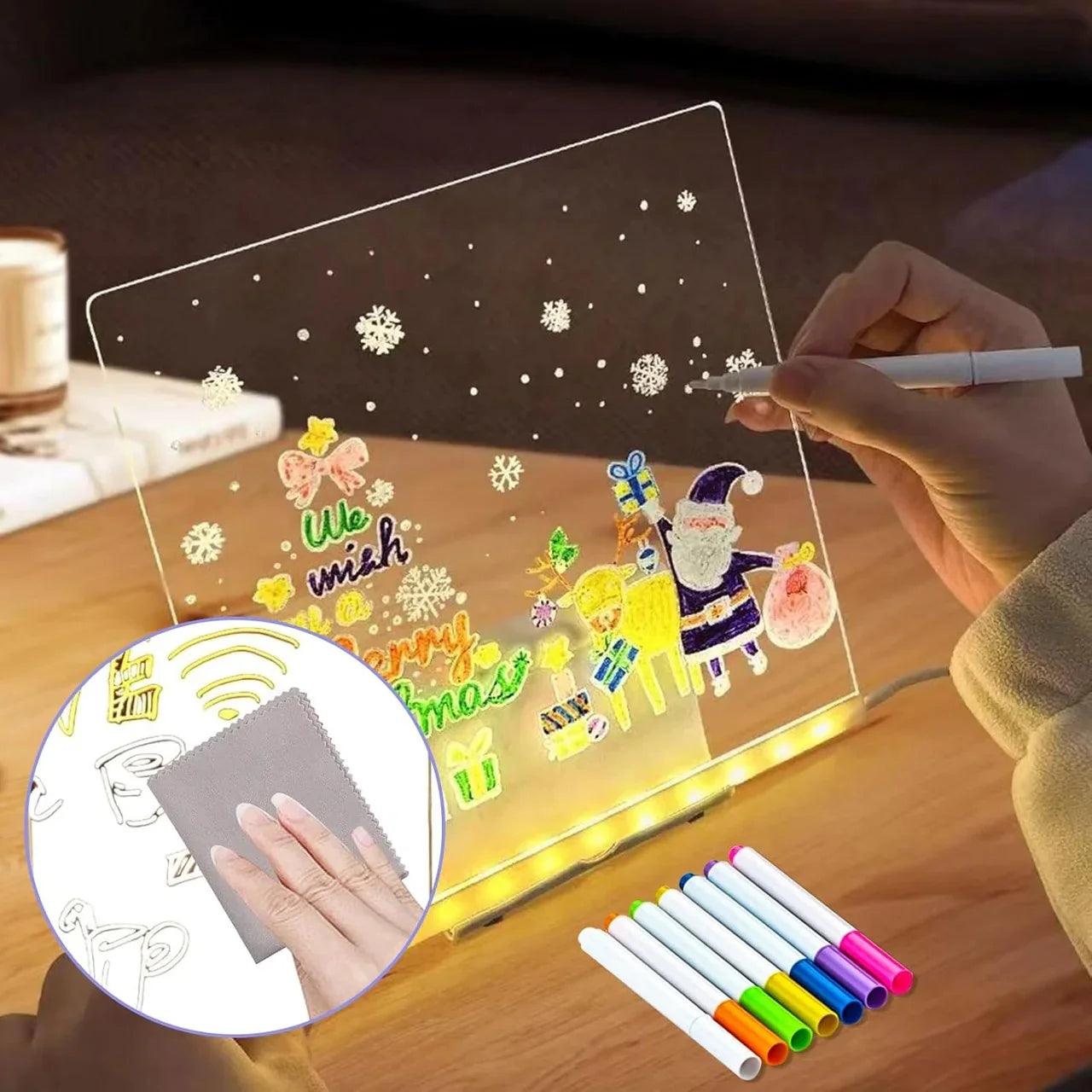Kids LED Light-Up Writing & Drawing Board (15×15cm) ✨🎨