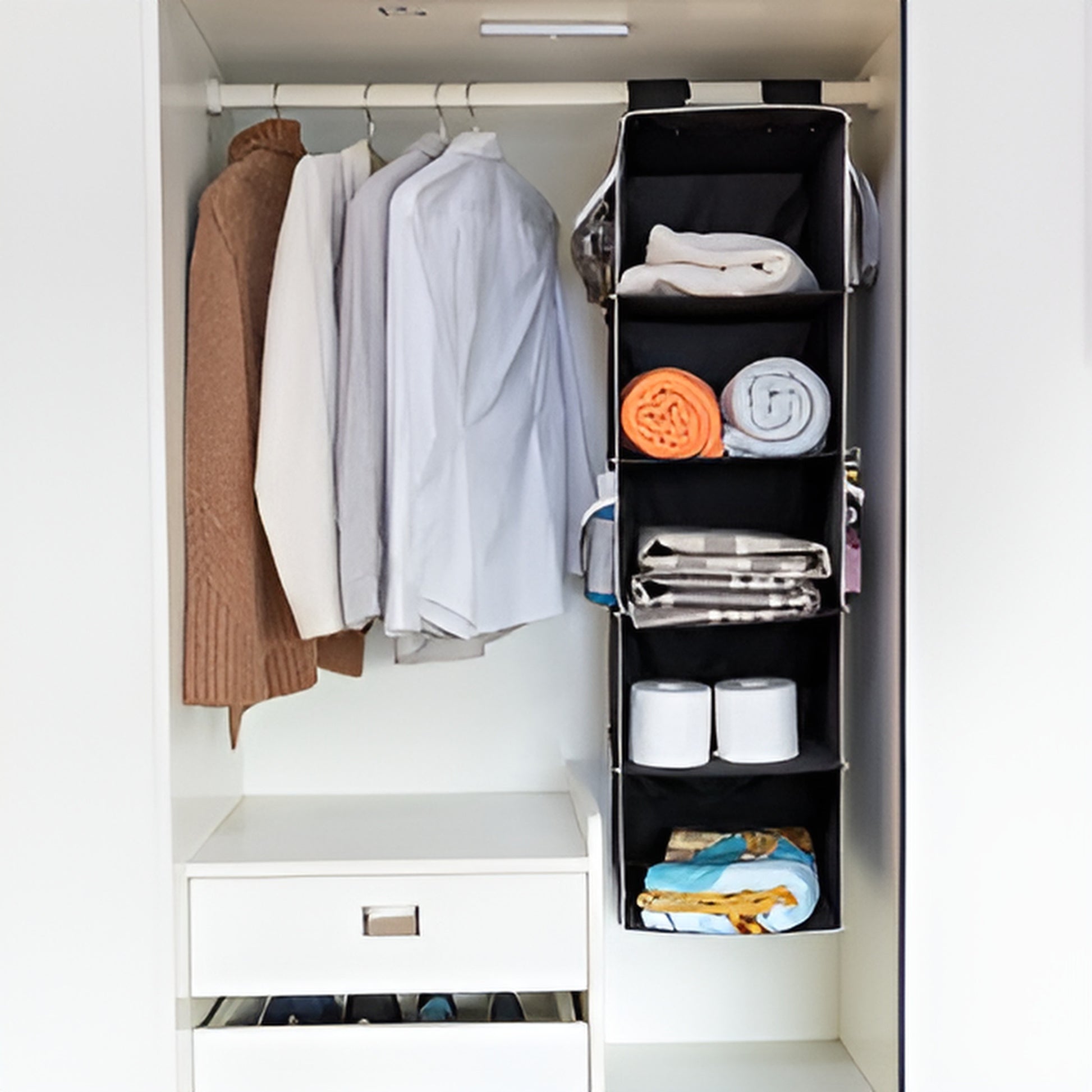5 Shelf Clothes Hanging Organizers Pant Organizer Wardrobe Section Storage Closet Organiser (random color)