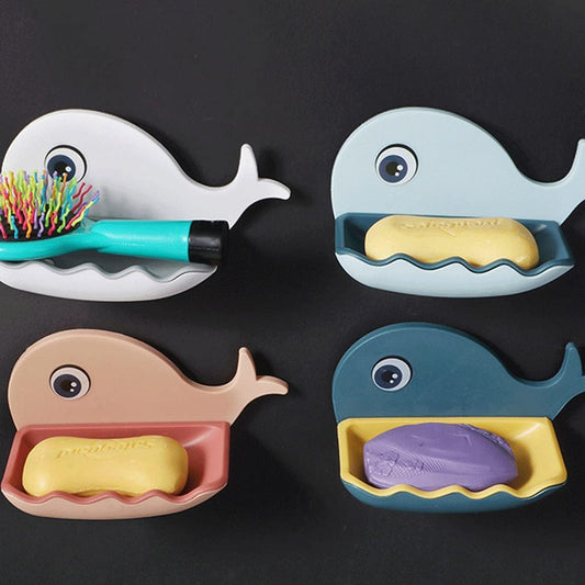 Little Whale Drain Storage Rack Dish Soap Holder for Bathroom and Shower Self Draining Waterfall Soap Tray Kitchen (Random Co