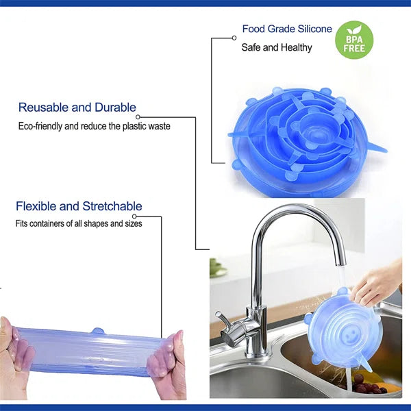 6pcs/set Silicone Lid Spill Stopper Universal Silicone Suction Lid-bowl Pan Silicone Cover Kitchen Pan Lids Cover Stopper Too