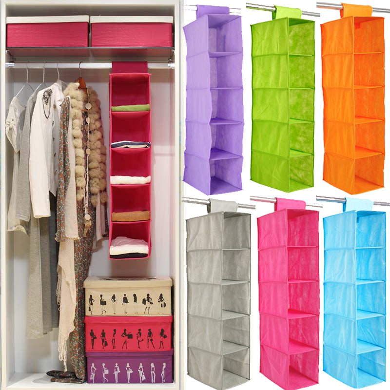 5 Shelf Clothes Hanging Organizers Pant Organizer Wardrobe Section Storage Closet Organiser (random color)