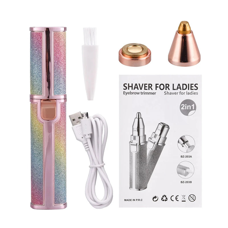 (2 In 1) Electric Eyebrow Trimmer Makeup Painless Eye Brow Epilator Mini Shaver Razor Portable Facial Body Hair Remover For W