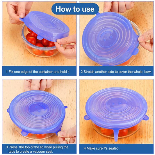6pcs/set Silicone Lid Spill Stopper Universal Silicone Suction Lid-bowl Pan Silicone Cover Kitchen Pan Lids Cover Stopper Too