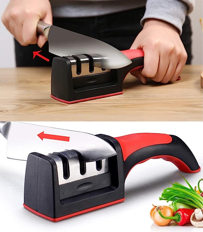 3-in-1 Knife Sharpener With Fruit And Meat Knife Peeler.3-Stage Diamond Coated Knife Sharpener,Kitchen Helper Three-piece Kni