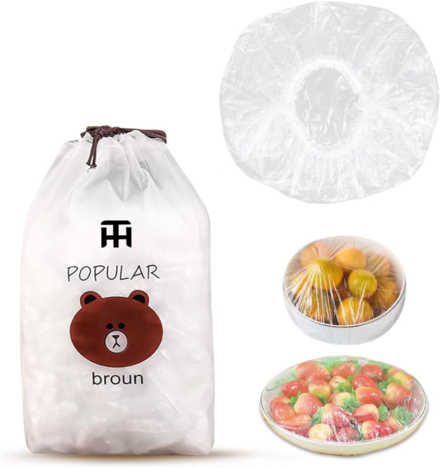Combo Deal Disposable Food Cover Plastic Wrap 100 Pcs + 2 Pcs Dishwashing Rug | Reusable elastic food storage covers &amp; Me