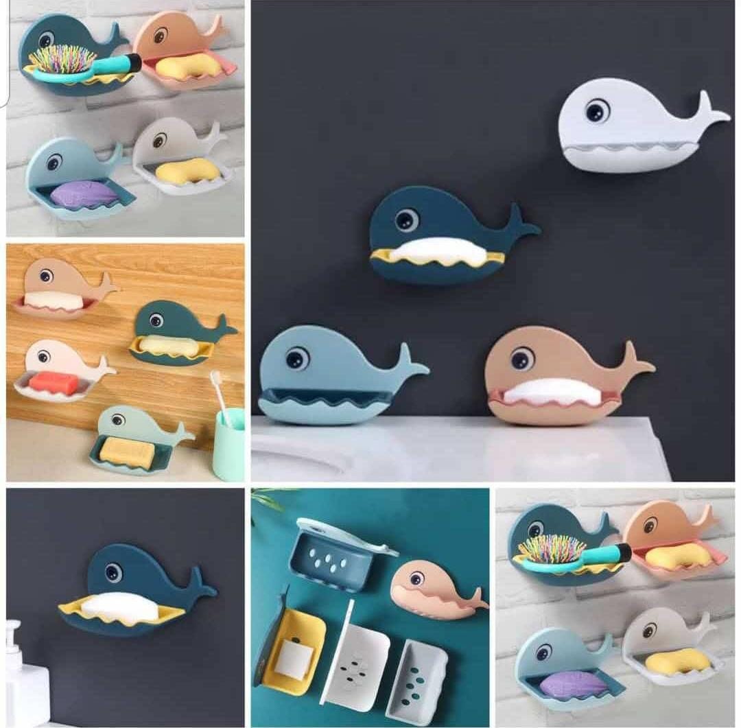 Fish Soap Stands for Bathroom Double Layers Plastic Adhesive Waterproof Wall Mounted Bar Soap Dish Holder Rack for Shower Wal