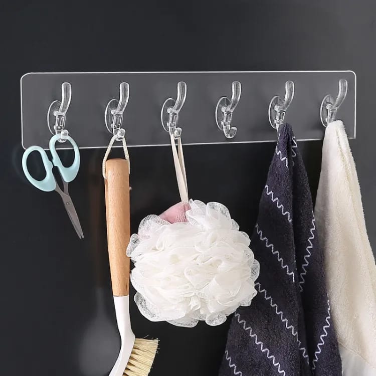 (Pack of 3 6 Row Transparent Wall Hooks Self Adhesive Clothes Coat Door Hanger Towel Key Holder Bathroom Kitchen Storage Stic