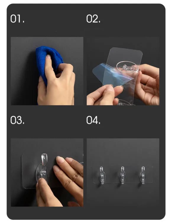 (Pack of 3 6 Row Transparent Wall Hooks Self Adhesive Clothes Coat Door Hanger Towel Key Holder Bathroom Kitchen Storage Stic