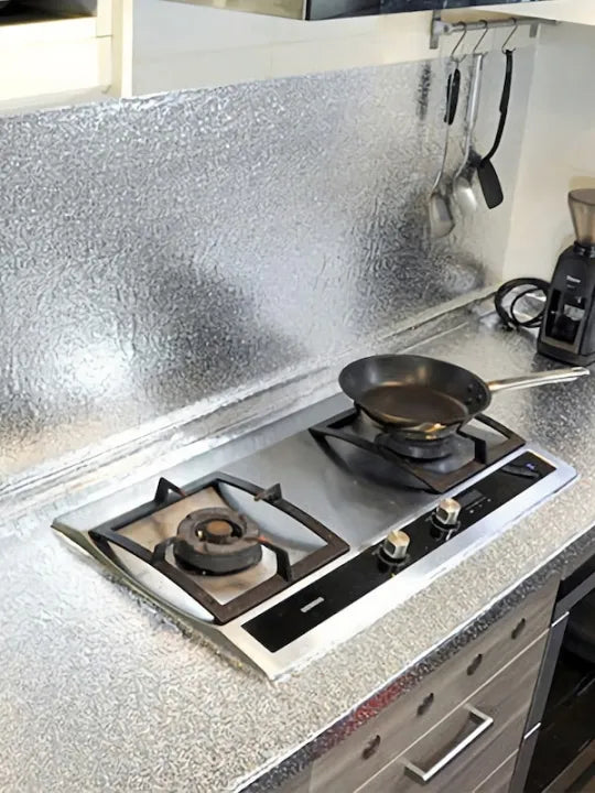 60×200cm (2meter) - Silver Foil Kitchen Oil Proof Waterproof Sticker Aluminum Foil Sheet Kitchen Stove Cabinet Stickers Self 