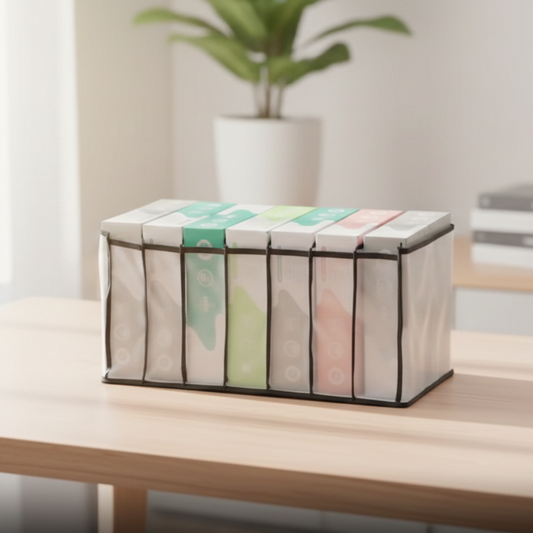 7 Grid Non-Woven Clothes Organizer for Wardrobe – Foldable Storage Box, Milky White, 75 GSM (18x9x9 in)