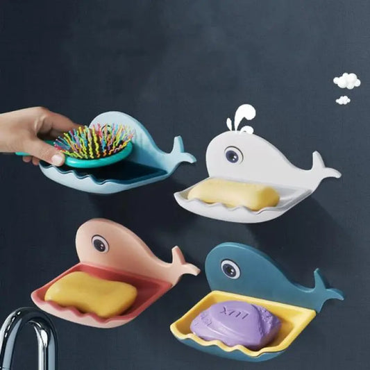 Fish Soap Stands for Bathroom Double Layers Plastic Adhesive Waterproof Wall Mounted Bar Soap Dish Holder Rack for Shower Wal